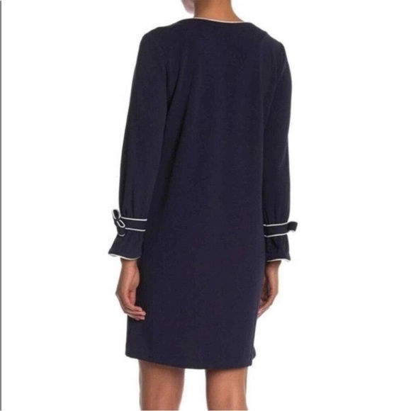 Sharagano Navy Blue Midi Dress with White Accents - Picture 10 of 10